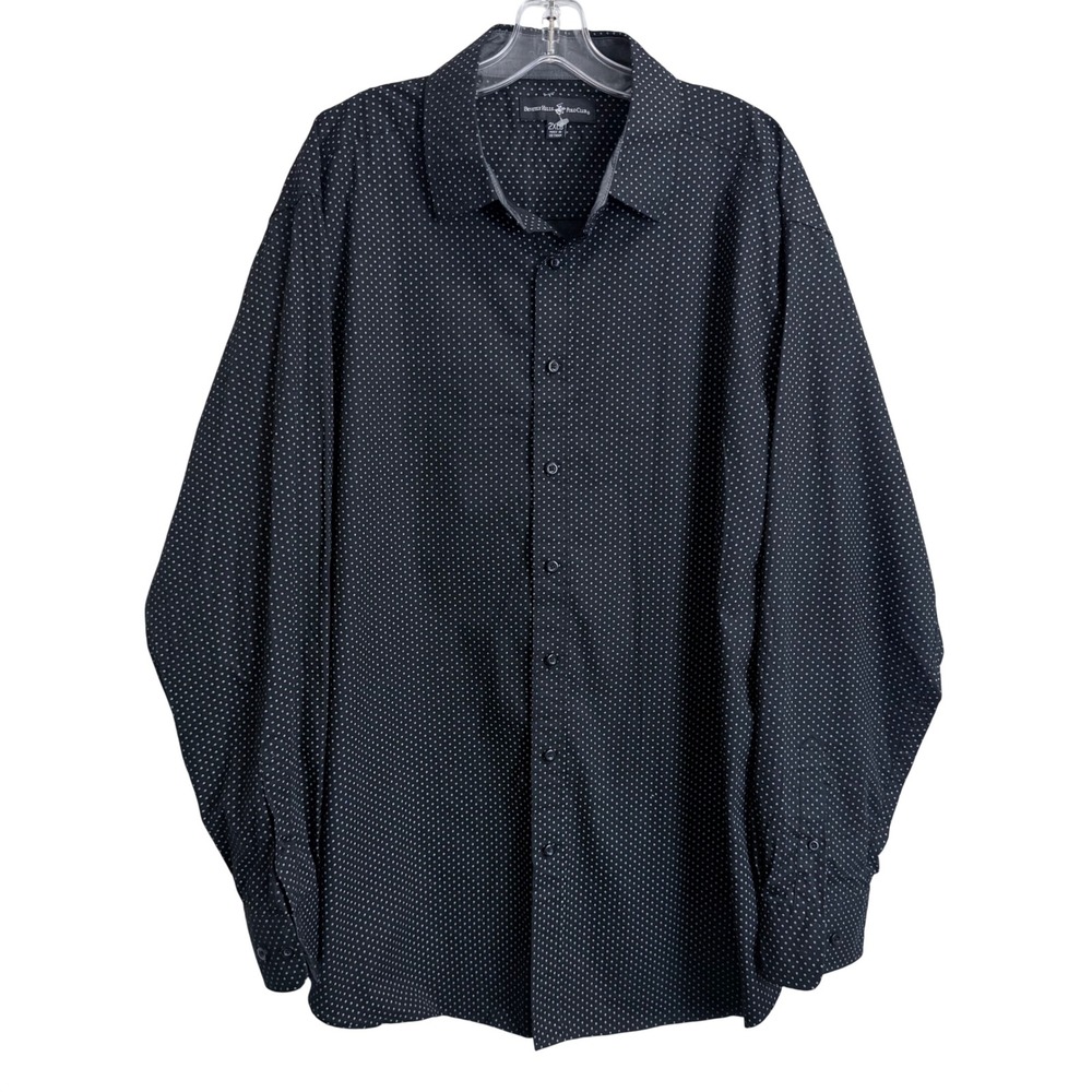 Beverly Hills Polo Club Mens 2XLB Black White Polka Dot Cotton Button Down Shirt